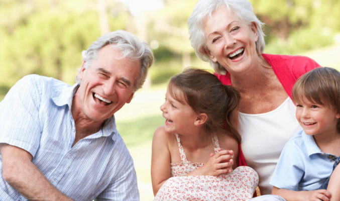 Grandparents and grandchildren on a picnic